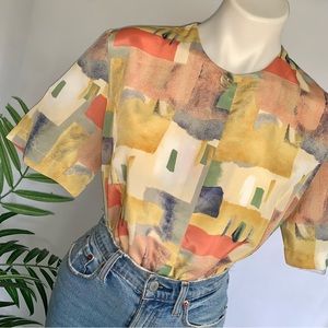 a r t s y :: Vintage Funky Abstract Satin Button Shirt